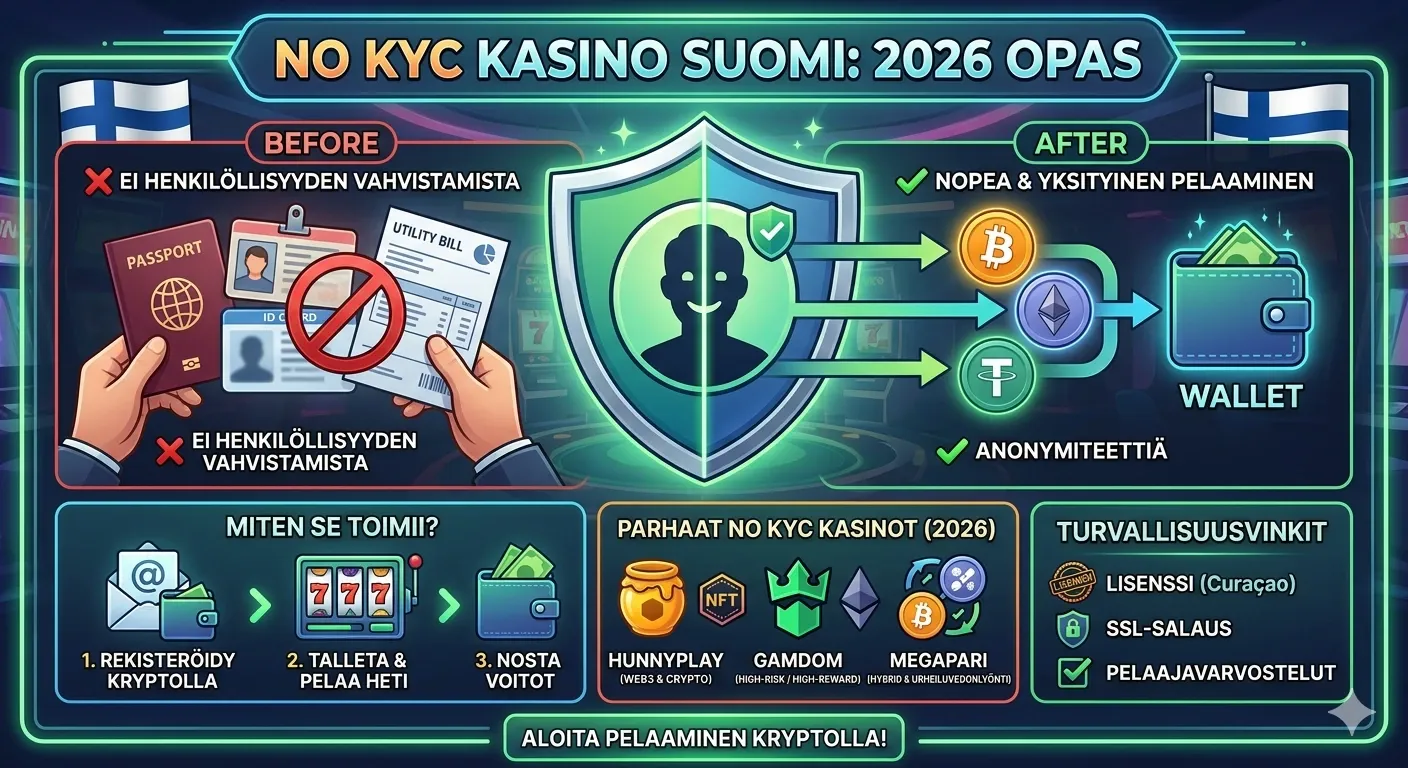 No KYC Kasino Suomi – Pelaa ilman tunnistautumista 2026 opas
